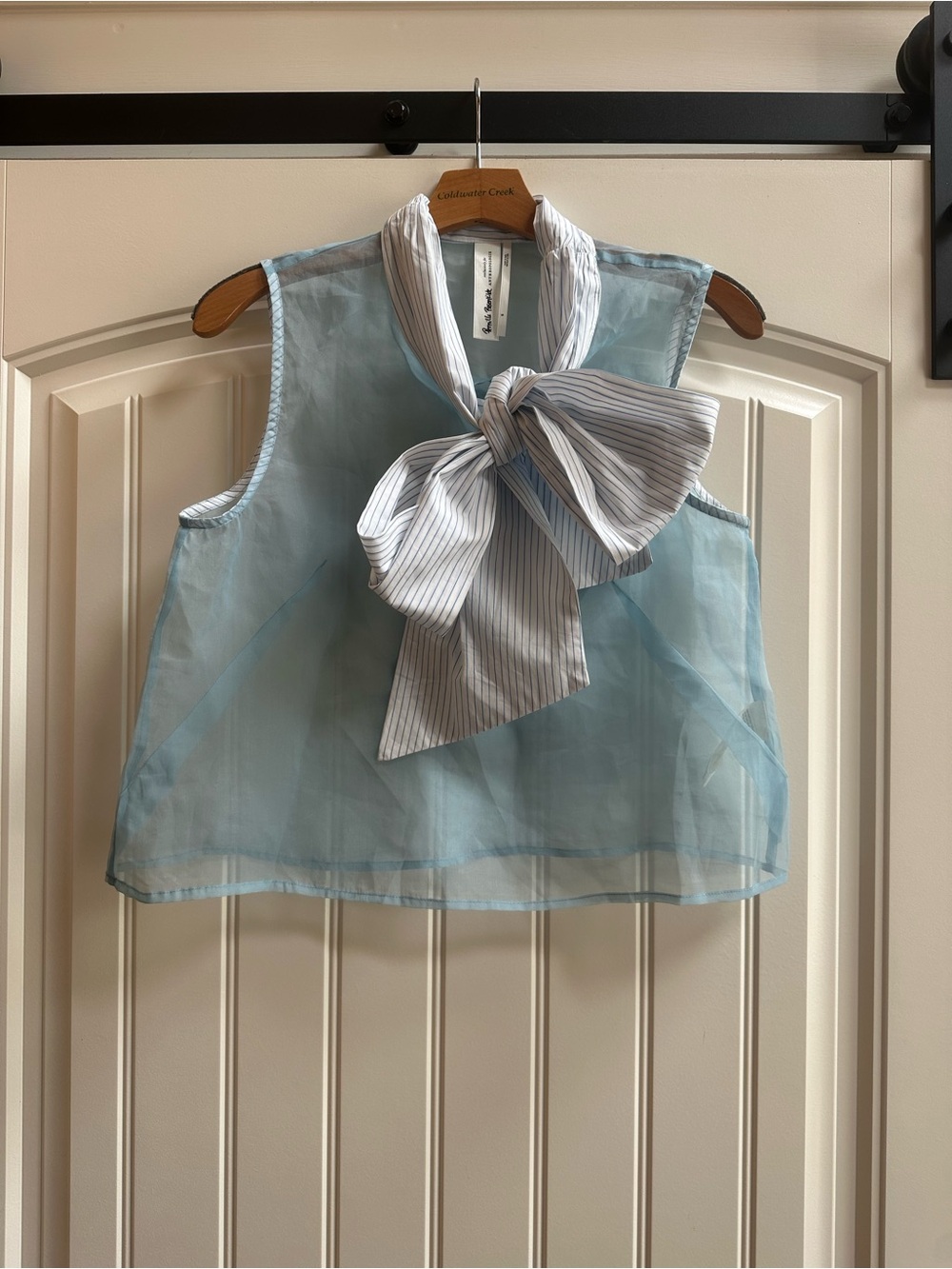 Pernille Rosenkilde Anthro Sheer Blue Organza Bow Tie Blouse Top | Feminine Chic